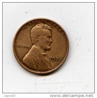 ETATS UNIS 1 CENT 1937 - 1909-1958: Lincoln, Wheat Ears Reverse