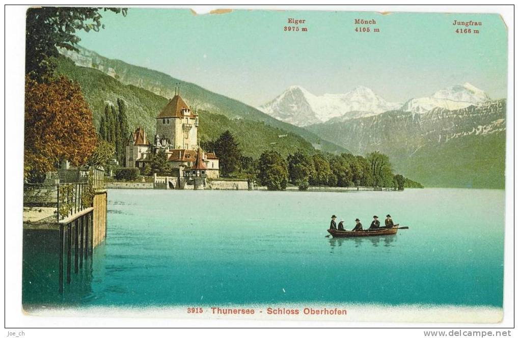 Schweiz/Suisse: Farb-AK Thunersee - Schloss Oberhofen (Boot), 2 Scans - Oberhofen Am Thunersee