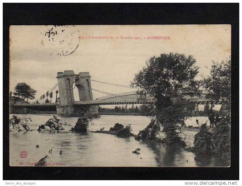 42 ANDREZIEUX, L'ancien Pont Détruit Et Le Nouveau Pont, 2 CPA, Voyagé 1908 Et 1916 - Andrézieux-Bouthéon