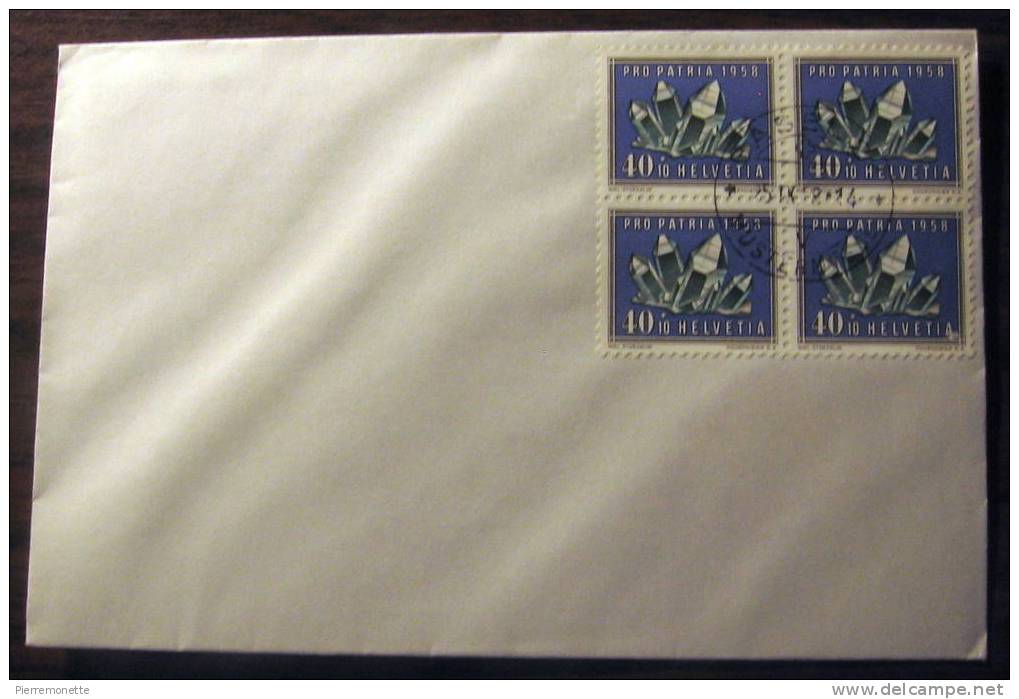 Suisse 1958, B276, Pro Patria, Minéraux-Enveloppe-Bloc, O - Briefe U. Dokumente