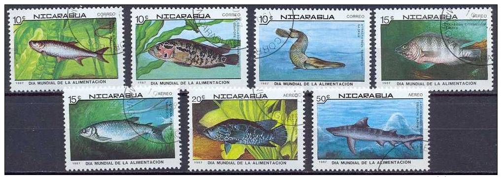 Nicaragua Poste Aérienne 1987 Poissons Oblitéré ° - Poissons