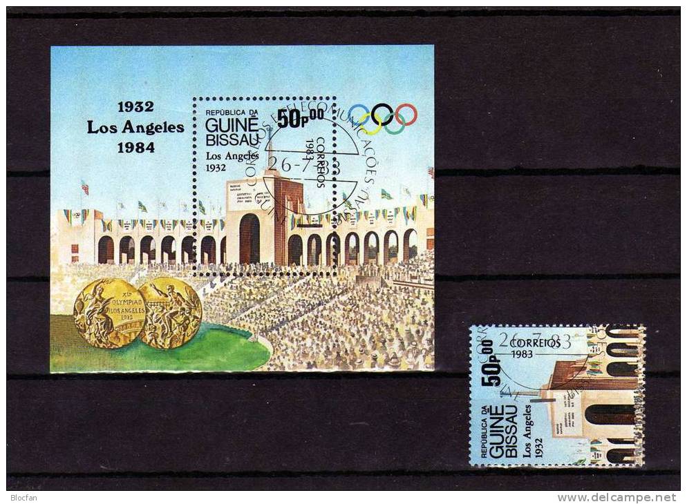 Stadion - Arena Sommer - Olympiade Los Angeles Guinea Bissau 697 + Block 252 O 4€ - Summer 1984: Los Angeles