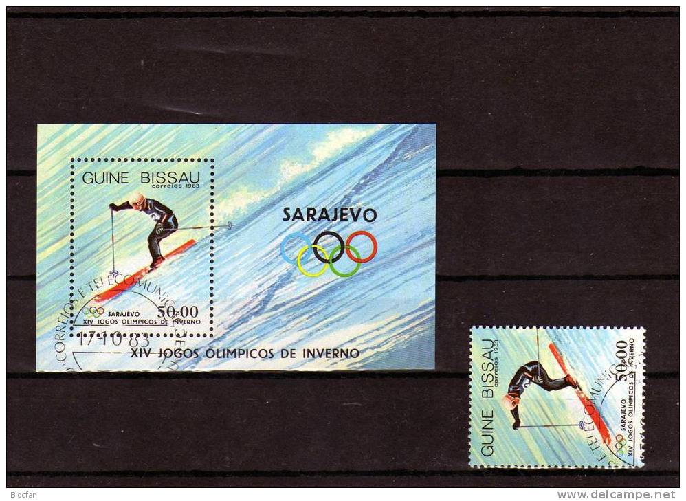 Abfahrts - Ski Winter - Olympiade In Sarajevo 1984 Guinea Bissau 716 + Block 255 O 4€ - Invierno 1984: Sarajevo