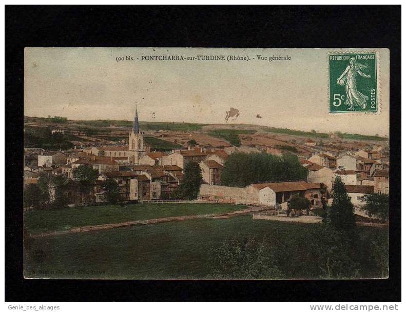 69 PONTCHARRA, Vue Générale, CPA Colorisée, Voyagé En 1909, Bon état, Juste Tachée - Pontcharra-sur-Turdine