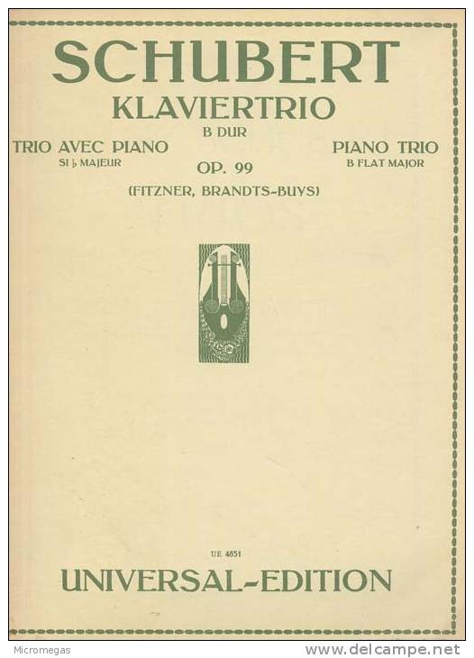 Schubert : Trio Avec Piano En Si Bémol Majeur Op.99 - S-U