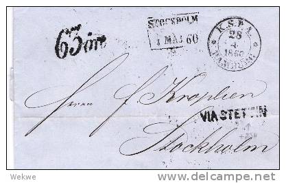 Ham019/  HAMBURG - K.S.P.A. (schwarz) Via Stettin-Stockholm 63 Öre 1860 - Hamburg