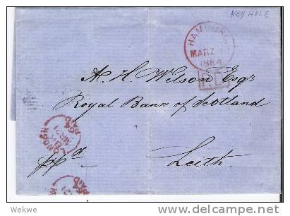 Ham022/ HAMBURG -  Schlüsselloch-Stempel (rot) 1864 Nach England - Hamburg