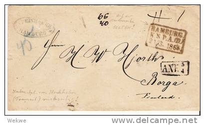 Ham024/ HAMBURG -   Brief, K.S.P.A. (D) Vorderseitig 1865 Nach Finnland Via Stockholm SELTEN - Hamburg