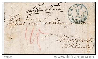 Ham031/  HAMBURG - K.S.P.A. Zweikreis (blau) Vorderseitig 1867, Lösen 45 (Schweden) - Hamburg