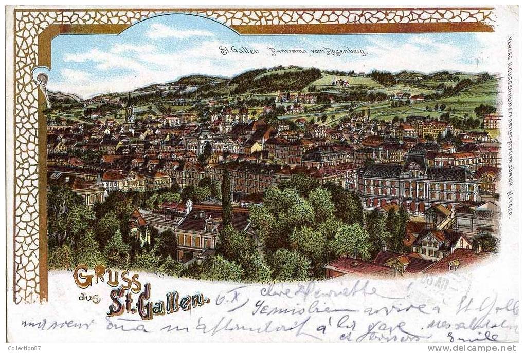 SUISSE - SG - ST GALL - GRUSS Aus ST GALLEN - PANORAMA VOM ROSENBERG - CLICHE 1900 - St. Gallen
