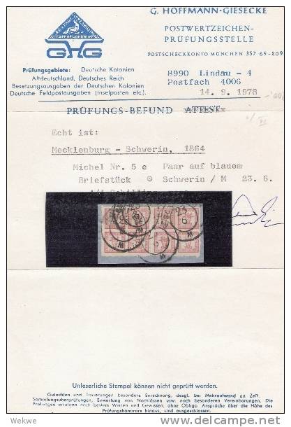 Mes012/ Paar Mi. 5, Briefstück Schwerin 1864 (geprüft) - Mecklenburg-Schwerin
