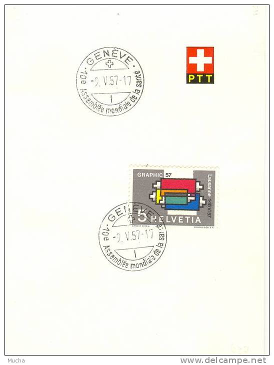 Cachet  1oe Assemblée Mondiale De La Santé Genève 1957 (sur Feuillet) - Marcophilie