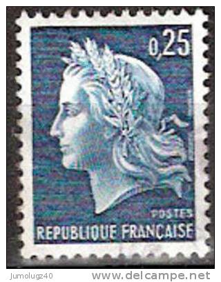 Timbre France Y&T N°1535 (1) Obl  Marianne De Cheffer.  0 F.25  Bleu. Cote 0,50 € - 1967-1970 Marianne De Cheffer