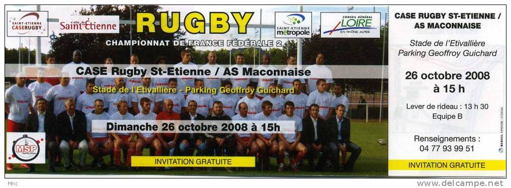 BILLET SAINT ETIENNE / MACON Fédéral 2 Saison 2008/2009 - Rugby