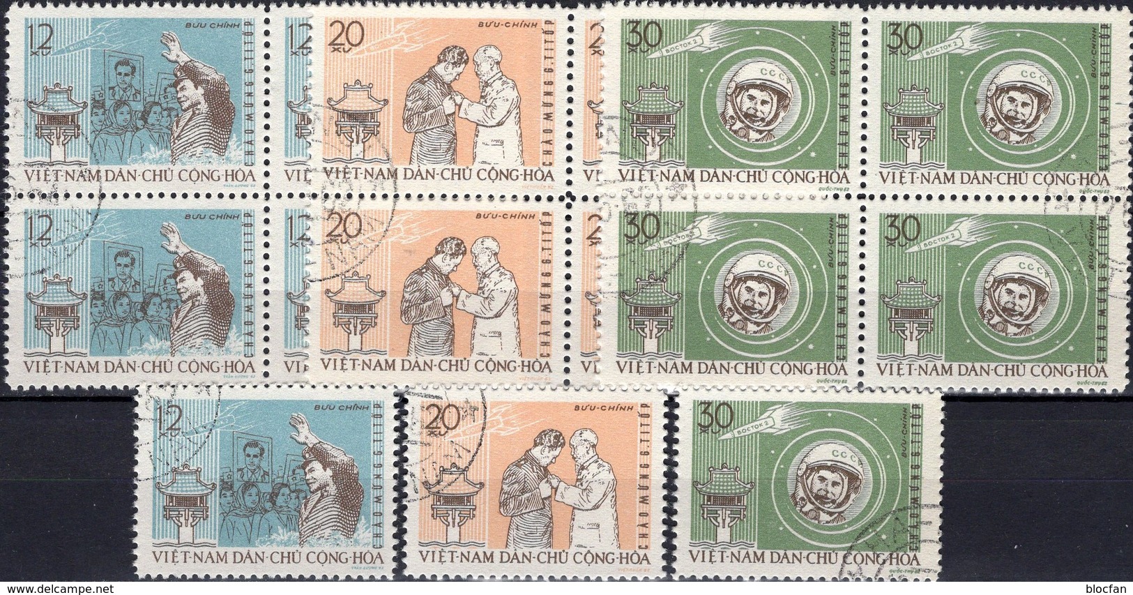 Besuch Kosmonaut Titow Vietnam 217/9+4-Block O 10€ 2.Weltraumflug Der Menschheit WOSTOK II Space Sheets Of Viet Nam - Asia