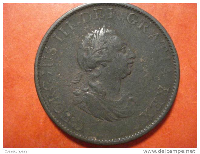 3084 United Kingdom Uk Gran Bretaña Half Penny     AÑO / YEAR  1799    F+ - B. 1/2 Penny