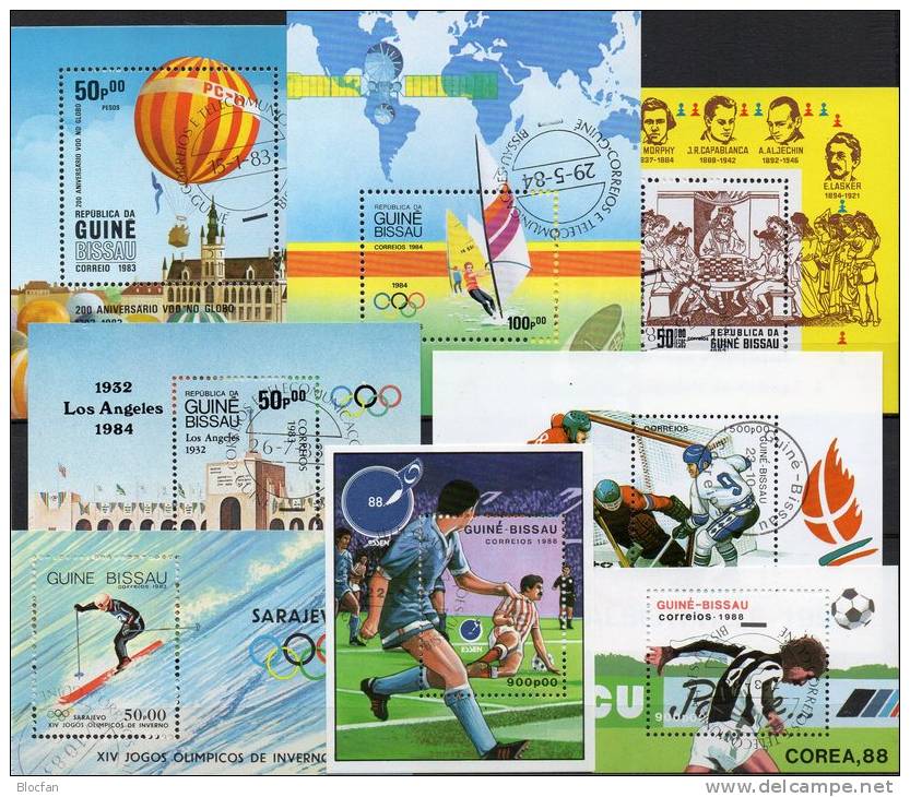 Lot Topics 8 Blocs Guinea O 30€ Hockey Segeln Ballon-Fahrt Ski Chess M/s Soccer Olympic Bloc Sport Sheet Bf Guine-bissau - Guinea-Bissau