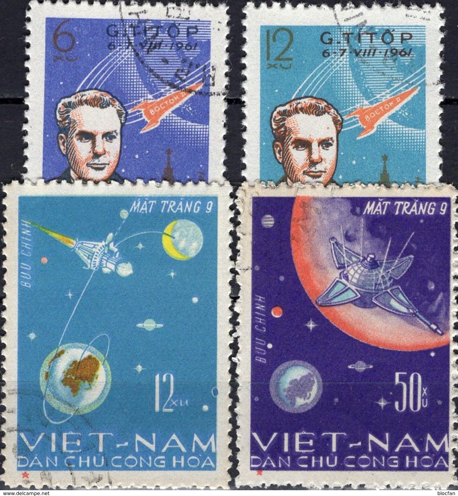 Kosmonaut Titow SU Im 2.Raumflug 1961 Vietnam 181/2+448/9 O 3€ Mond-Landung 1968 LUNA 9 USSR Space Sets Bf Viet Nam - Russie & URSS