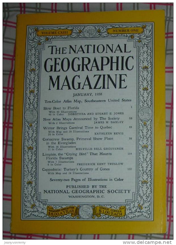 National Geographic - January 1958, Vol. 113, No. 1. Slow Boat To Florida - Géographie