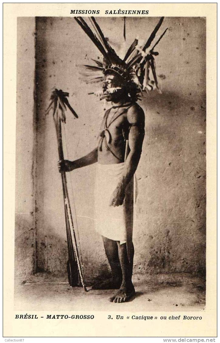 INDIENS - INDIOS - CHEF BORORO INDIEN CACIQUE - BRAZIL MATTO GROSSO - BRESIL - Native Americans