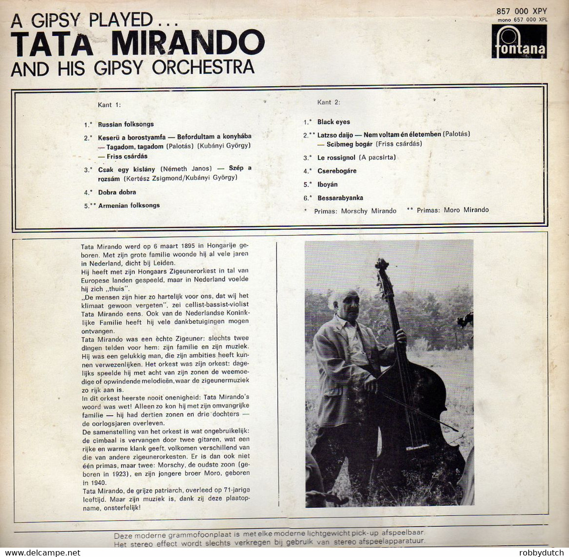 * LP * TATA MIRANDO & HIS GIPSY ORCHESTRA - A GIPSY PLAYED (Holland 1966 Ex-!!!) - Country Y Folk