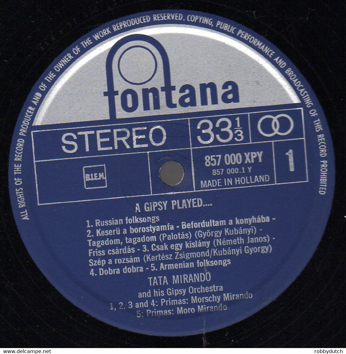 * LP * TATA MIRANDO & HIS GIPSY ORCHESTRA - A GIPSY PLAYED (Holland 1966 Ex-!!!) - Country En Folk