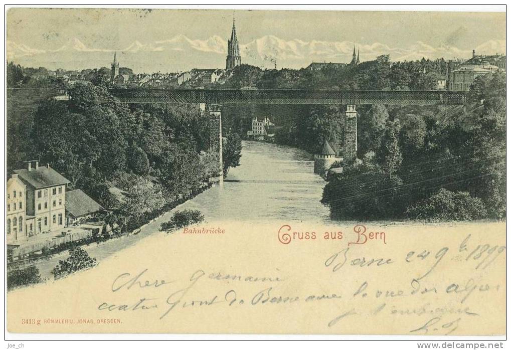 Schweiz/Suisse: AK Gruss Aus Bern Mit Bahnbrücke, 1899, 3 Scans, Balkenstempel Bern - Storia Postale