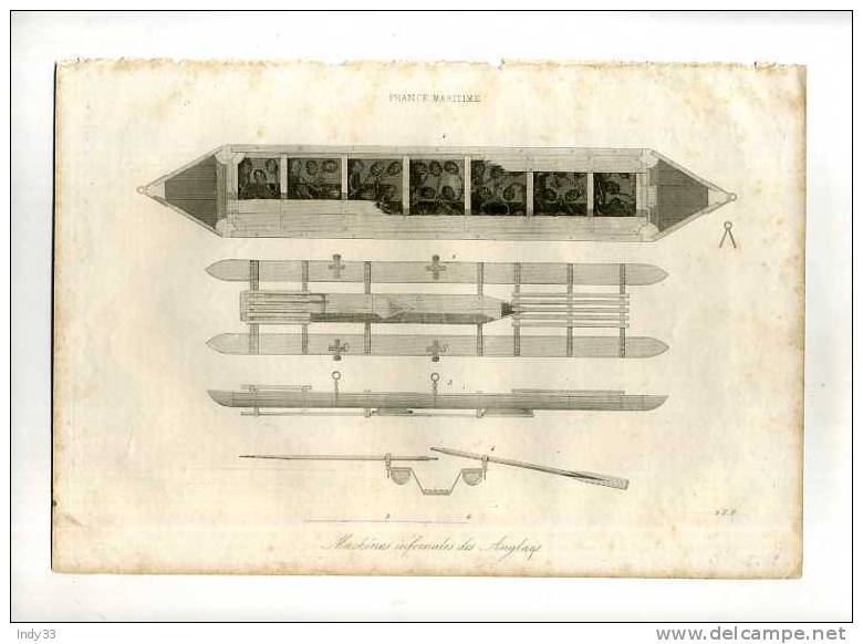 - MACHINES INFERNALES DES ANGLAIS (TORPILLES) . EAU FORTE DU XIX´e S. - Barche