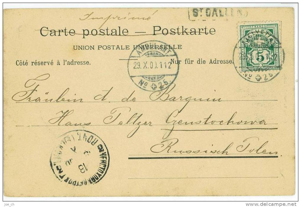 Schweiz/Suisse: Farb-AK Gruss Von St.Gallen - 1900, Stabstempel (eingekreist) Von St.Gallen, 3 Scans - St. Gallen