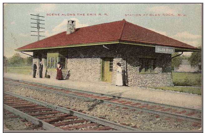 Scene Along The Erie Railroad Station At Glen Rock, New Jersey, N.J., 1910´s Antique Postcard View # 393 - Gares - Sans Trains