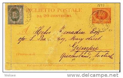 SM039 SAN MARINO - /   Kartenbrief Nr. 1, 1893 M. Zusatzmarke N. Australien - Postal Stationery