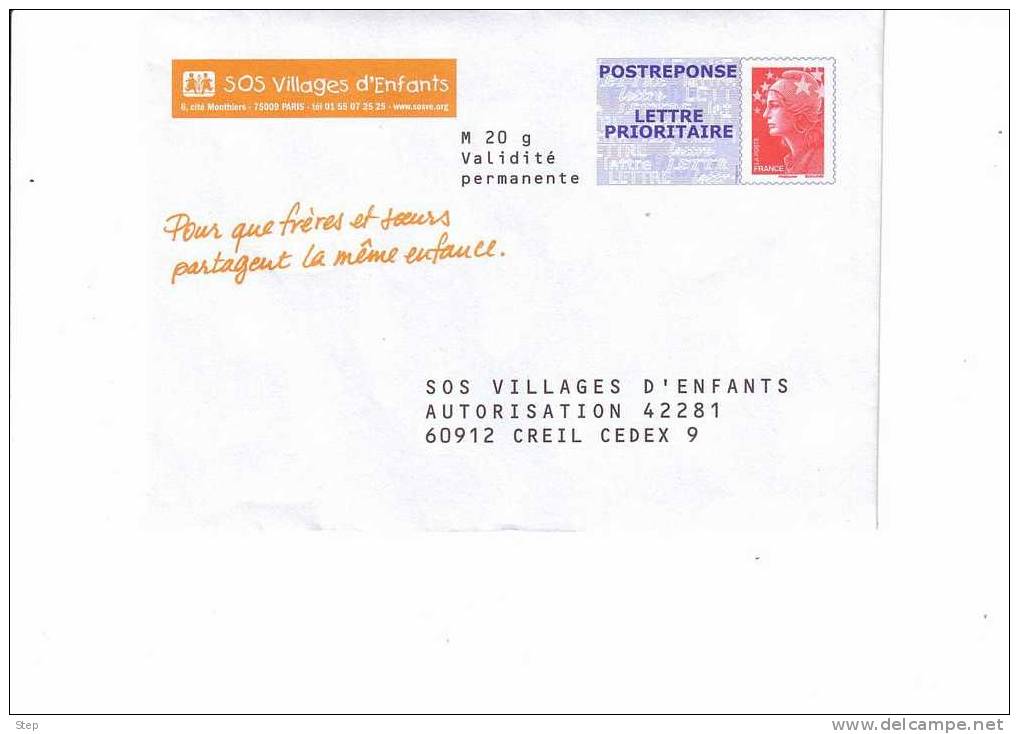 PAP : POSTREPONSE "SOS VILLAGES D'ENFANTS" Timbre "BEAUJARD" - PAP: Antwort/Beaujard