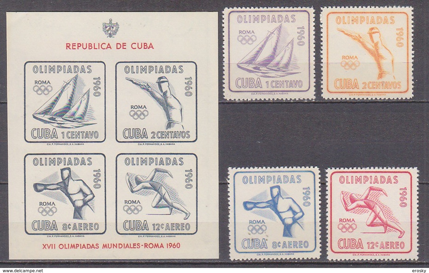 B0966 - JEUX OLYMPIQUES 1960 CUBA Yv N°532/33 + AERIENNE + BF ** - Unused Stamps