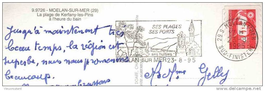 CPSM.  MOELAN SUR MER. LA PLAGE DE KERFANY LES PINS A L'HEURE DU BAIN. DATEE 1995. FLAME. - Moëlan-sur-Mer
