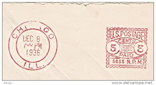 CHICAGO - LETTRE ENTIER POSTAL 5C 1936 PUBLICITE CHICAGO LIBBY MC NEILL  -GENEVE SUISSE. - 1921-40