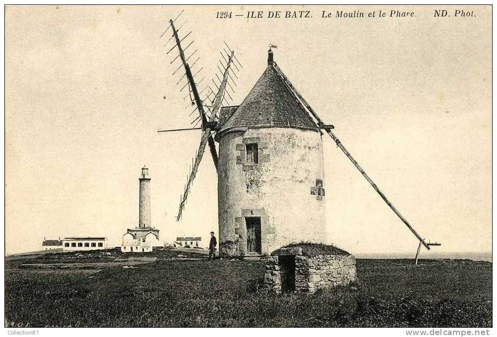 29 - FINISTERE - ILE De BATZ - LE MOULIN à VENT - PHARE Et SEMAPHORE - PLAN RARE Dans Ce SENS - N.D. 1294 - Ile-de-Batz