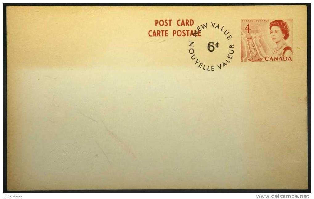 Carte Postale 4¢ Rose Élizabeth II émission Du Centenairesurchargée à 6¢ - 1953-.... Reinado De Elizabeth II