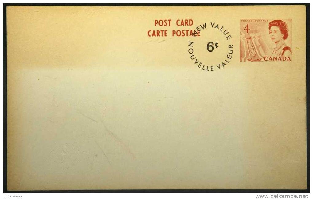 Carte Postale 4¢ Rose Élizabeth II émission Du Centenairesurchargée à 6¢ - 1953-.... Règne D'Elizabeth II