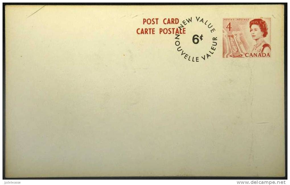 Carte Postale 4¢ Rose Élizabeth II émission Du Centenaire Surchargée à 6¢ - Non Circulée - 1953-.... Regering Van Elizabeth II