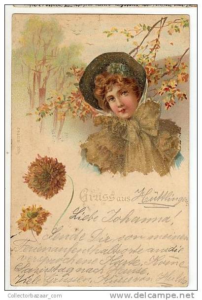 VINTAGE POSTCARD Ca1900 SWITERLAND LITHO GRUSS AUS WOMAN - Greetings From...