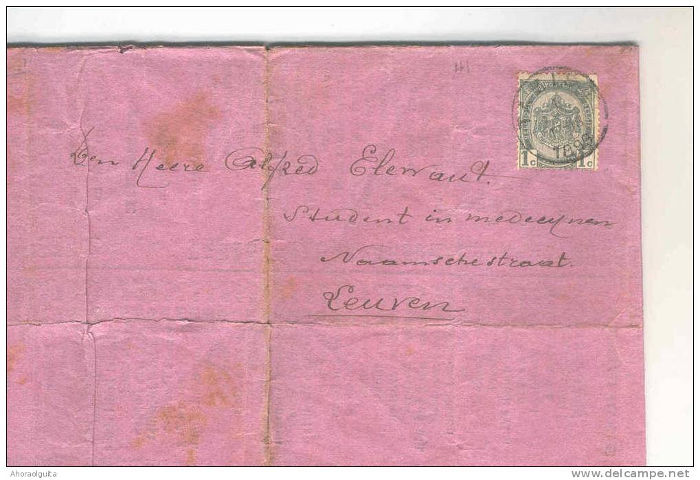 IMPRIME TP Armoiries 1 C Cachet TAMISE 1899 Vers LEUVEN - Uitslag Militieloting Kanton TEMSCHE   --  8/928 - Lettres & Documents