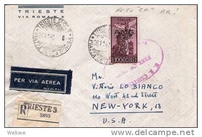 Ig007/  ITALIEN -  Lira 1000 (Mi. 50) 1949 Als Einzelfrankatur  Triest Nach NY - Luftpost