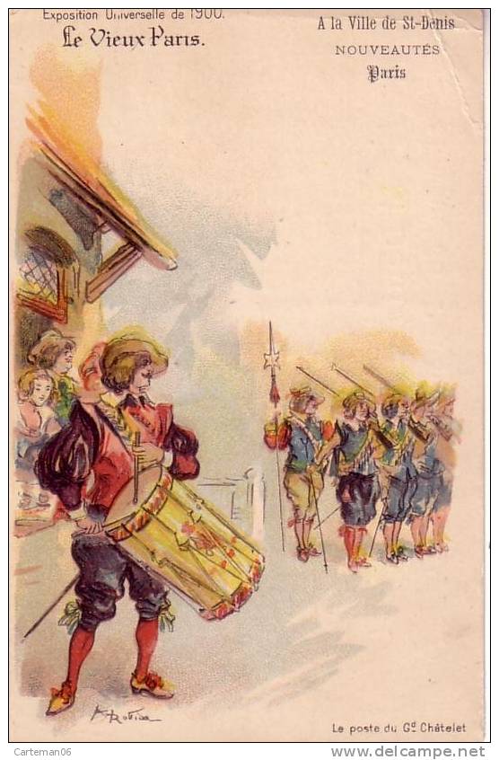 Illustrateur - Robida - Exposition Universelle De 1900 - Le Vieux Paris - Le Poste Du Gd Chatelet (Pub Au Dos) - Robida