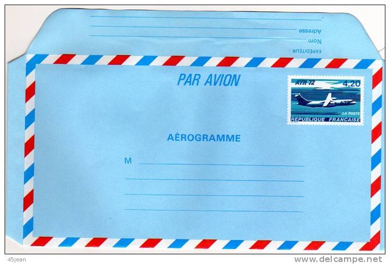 France: Entier Postal Aérogramme Neuf , Avion ATR 72 - Aerogrammi