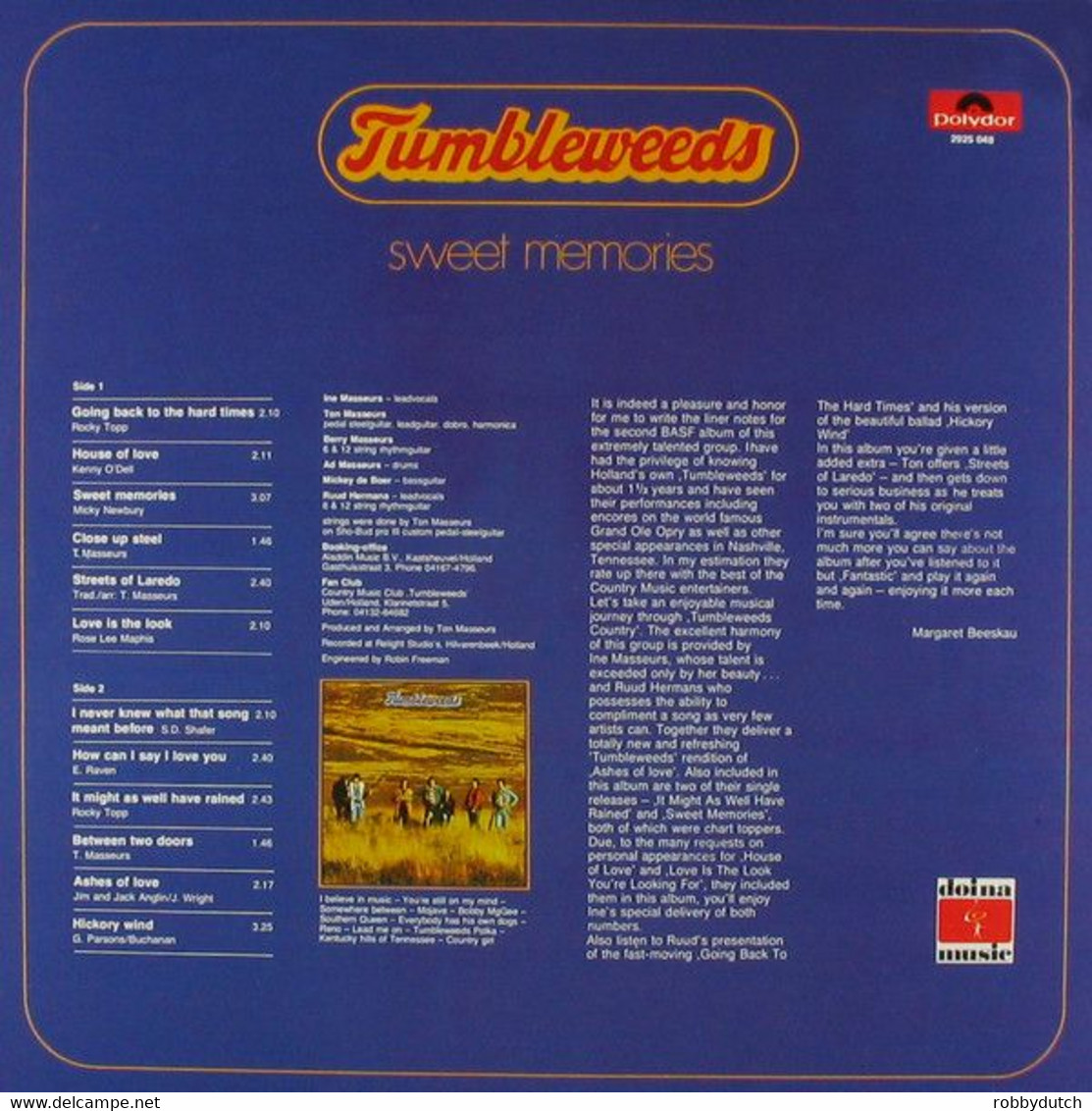 * LP * TUMBLEWEEDS - SWEET MEMORIES (Holland 1976) - Country Et Folk