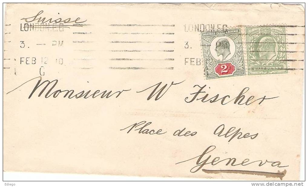 LETTRE 1910  LONDON - GENEVE - Lettres & Documents