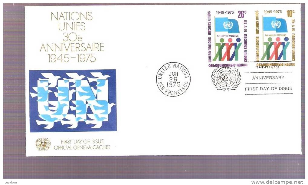 FDC United Nations 30th Anniversary 1975 San Francisco Scott # 260-261 - Other & Unclassified