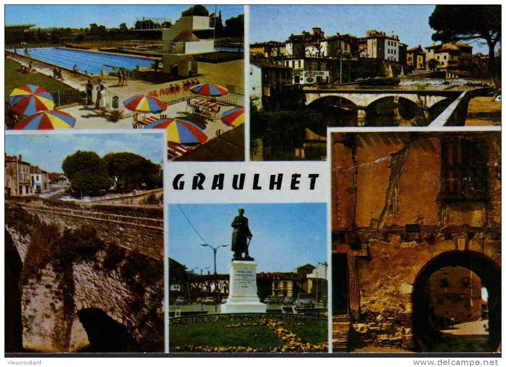 CPSM.  GRAULHET. PISCINE.LES PONTS ET LE DADOU.VIEUX PONT.PLACE DU JOURDAIN.PANESSAC,LE GOUSCH. - Graulhet