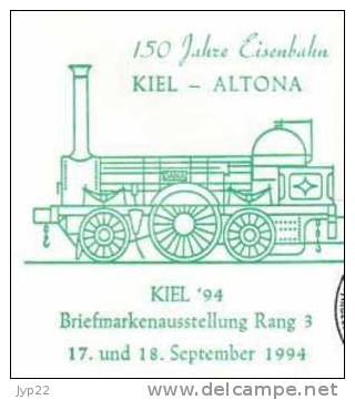 Jolie FDC 1er Jour 150 Jahre Eisenbahn Kiel Altona 18-09-1994 - Train Locomotive Chemin De Fer Rail - Tranvie