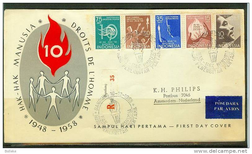 Indonesie  -  Lettre Recommandée De 1958  -  Droits De L'homme - Globe - Cosmos - Espace - Asie